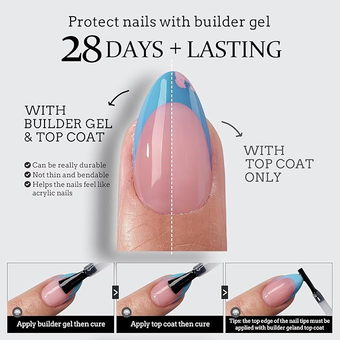 BTArtboxnails XCOATTIPS French Tip Press On Nails - Blue Press On Nails Square, Long Fake Nail Tips, 150Pcs Soak Off Soft Gel Acrylic Nail Extension in 15 Sizes