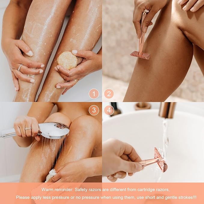 Matte Rose Gold Double Edge Safety Razor, Single Blade Razors for Women and Men, with 10 Stainless Steel Safety Razor Blades, Reusable, Smooth and Close Wet Shaving Kit, Plastic Free