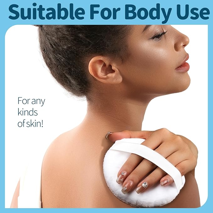 Teenitor 2pcs Powder Puff, 4.13 Inch Powder Puff for Body Powder, Body Powder Puff Large Powder Puff Loose Powder Puffs Soft Velour Body Powder Puff and Container White