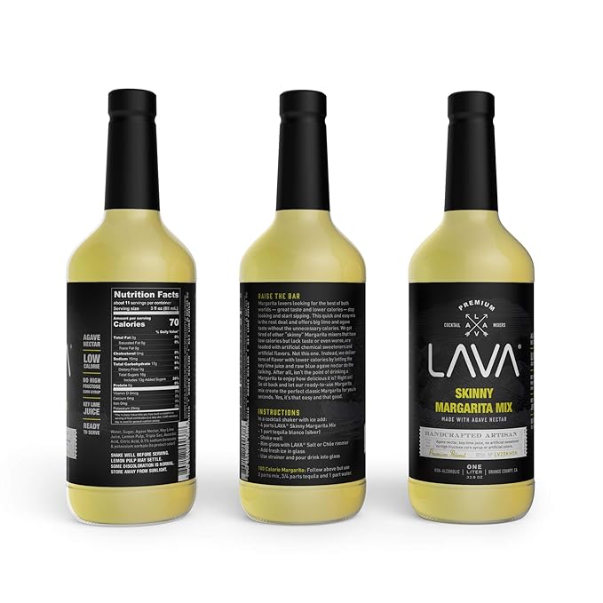 LAVA Premium Skinny Margarita Mix by LAVA Craft Cocktail Co., Low Calorie Margarita Mix Made with Key Lime Juice, Agave, No Artificial Sweeteners, Lots of Flavor and Ready to Use, 1-Liter (33.8oz)