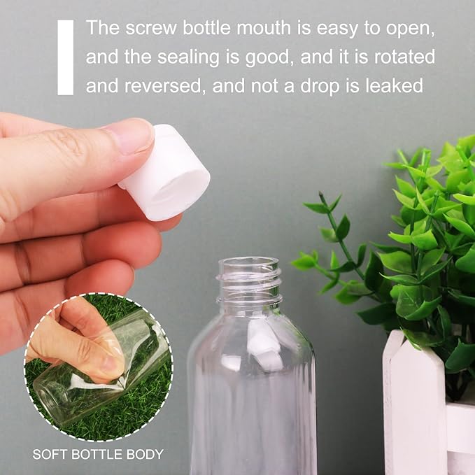 100 Pack 2 oz Plastic Bottles with Caps, Clear Empty Bottles, flip top Bottles for Lotion and Shampoo, Travel-Friendly Bottles, BPA-Free for Liquids and Personal Care