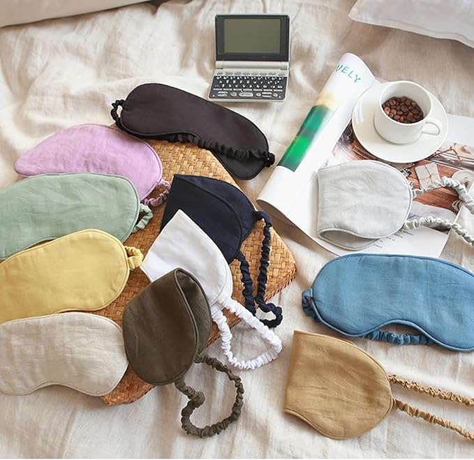 100% Pure Linen Sleep Mask Blackout Eye Mask for Sleeping, Eye Cover with Adjustable Strap - Organic Cotton Core Linen Eyes Mask Breathable for Travel - Gift for Women Men (Duck Egg Green)