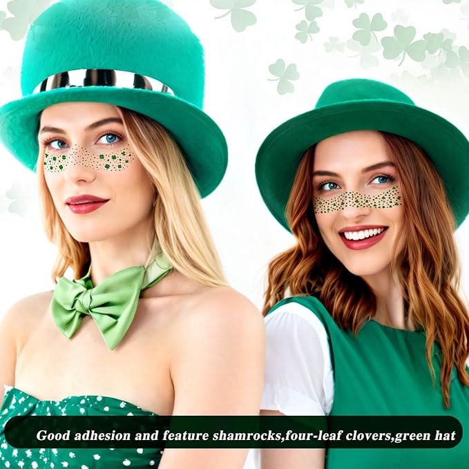 MEICOLY St Patricks Day Accessories,Leaf Face Sticker Costume,St Patricks Day Temporary Tattoos for Kids Women,Clover Shamrock Stickers,Green Makeup Tattoo,Green Freckles Face Tattoo,6Pcs,2 Styles