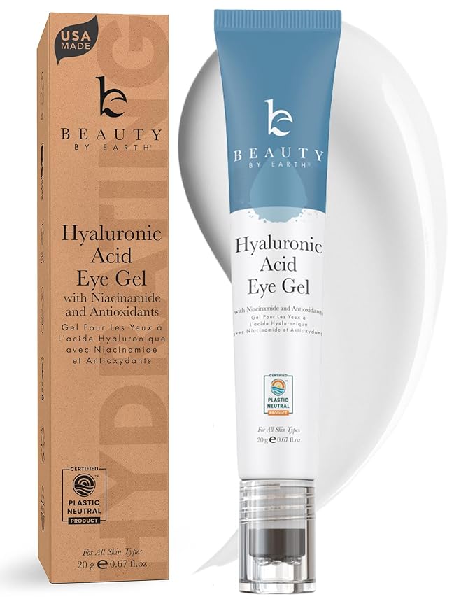 Hyaluronic Acid Eye Cream - USA Made with Natural & Organic Ingredients, Cooling Under Eye Gel & Brightener, Dark Circles Treatment with Hyaluronic Acid & Glycerin, Reduces Puffiness & Bags Under Eyes