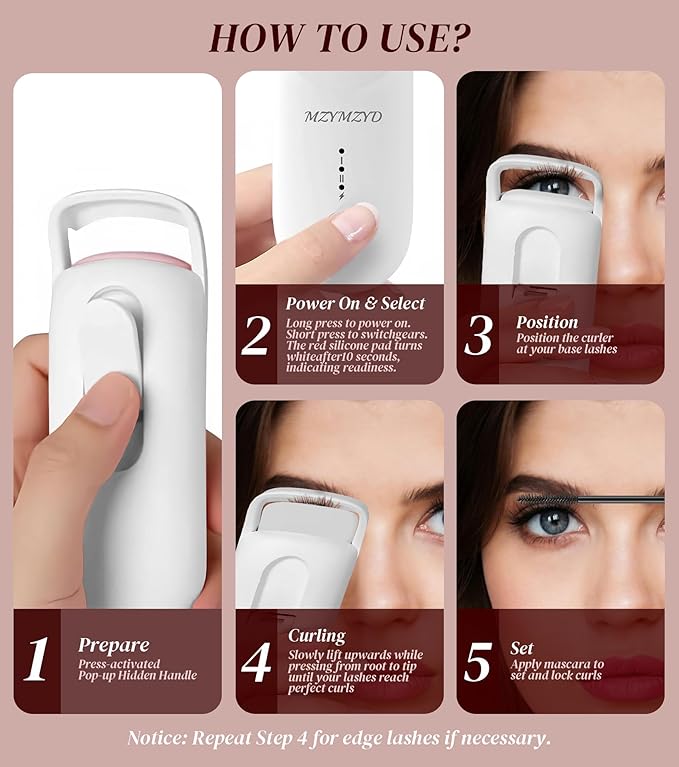 Heated Eyelash Curler, Eyelash Curlers with 10S Quick Heat-Up, 2 Temp Settings, 3S Styling & 24H Long-Lasting Natural Curl, Type-C Recharge, Mini Electric Eyelash Curler for Travel - White