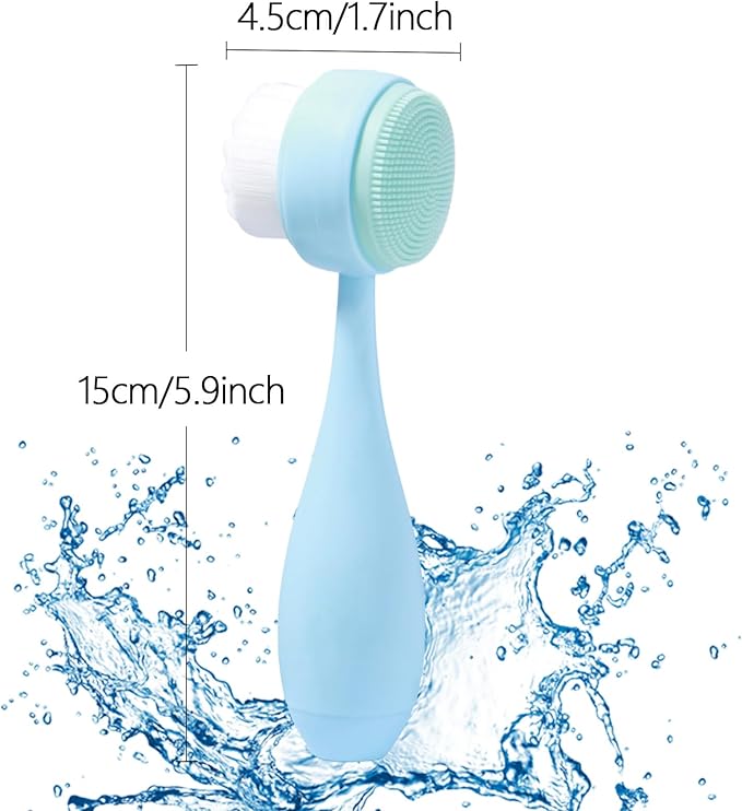 Face Brush 2 in 1, Facial Cleansing Brush Double Sides, Facial Exfoliation Scrub Brush Silicone Manual Face Scrubber Brush for Gentle Deep Pore Cleansing, Skincare (Sky Blue, 1 Pack)