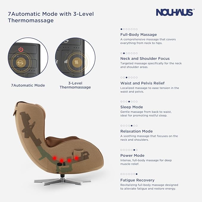 Nouhaus NOU Campo Heated Massage Chair,Full Body Massaging Zero-Gravity Leisure Recliner with Low-Noise 3D Massage and Dual Sound Systems Modern Massage Chairs (Dark Caramel)
