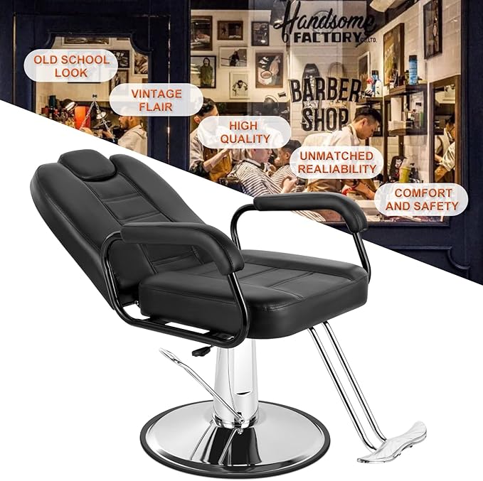 Artist hand Barbers Chairs, Heavy Duty Hydraulic Reclining Salon Chair Spa Furniture Shampoo Reclining Extra Wider Seat Beauty Hair Salon Equipment(Black)