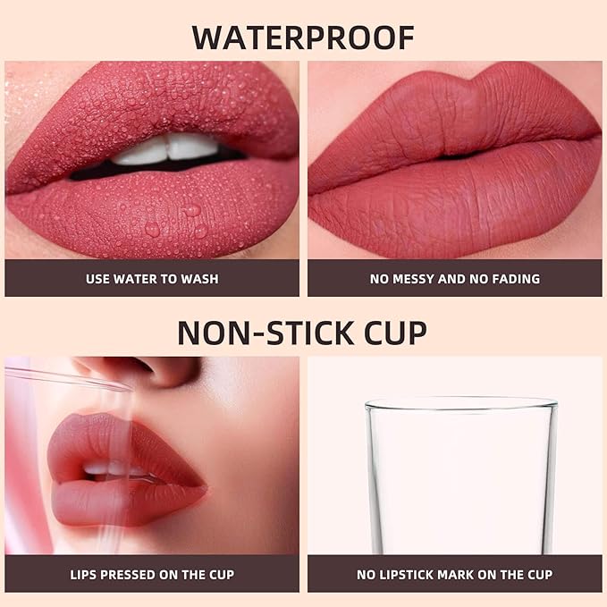 Nude Brown Liquid Lipstick for Women - Mate Long Lasting Smudge-Proof Transfer-Resistant Lip Color Waterproof Non-Transfer Formula (Whispering Wind)