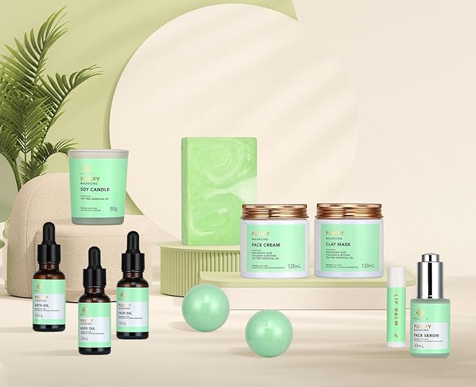 Facial Skin Care Set & Spa Kit - Gift for Men & Women Ideas, Self-Care Relaxation Gift, Skin Care Collection with Tea Tree Essential Oil, Hyaluronic Acid Serum, Dad, Mother's Day, Christmas, Birthday