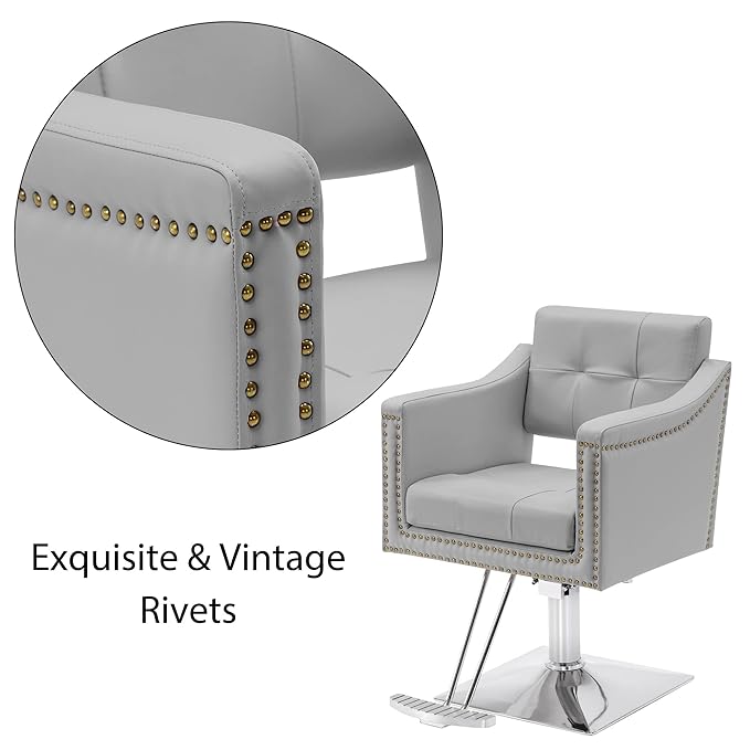 BarberPub Salon Chair for Hair Stylist Hydraulic Barber Styling Chair, Beauty Spa Equipment 8813 (6" Seat Height Adjustment) (Grey)