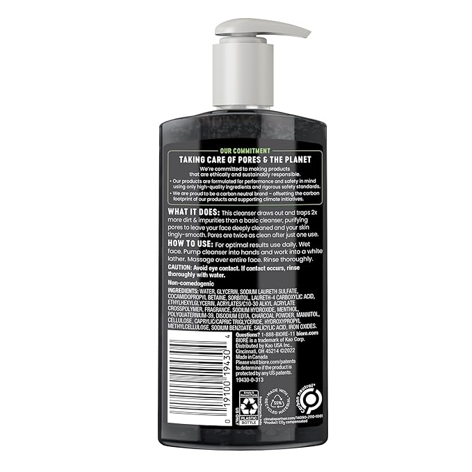 Bioré Deep Pore Charcoal Face Wash, Daily Facial Cleanser for Dirt & Makeup Removal, for Oily Skin, 6.77 Oz, Pack of 12