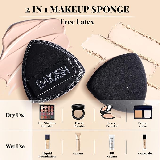 Makeup Sponge Set For Foundation Concealer, Triangle Powder Puff Soft Sponges Blender, Latex Free Blender Sponge For Liquid, Cream, and Powder Seamless & Flawless Makeup (Black)