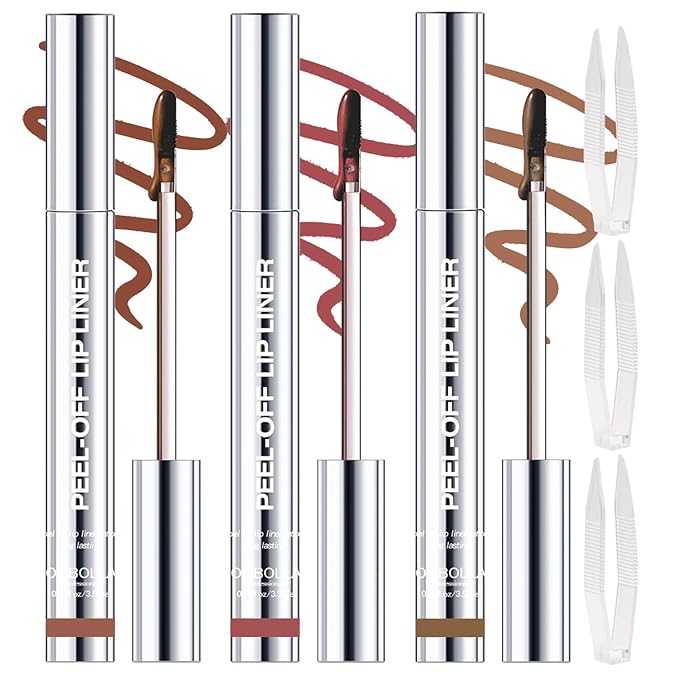 3 Colors Peel Off Lip Liner Stain with Tweezer, Long Lasting Waterproof Lip Tint Stains Makeup Set with Matte Finish for Women, Natural Look, Easy to Use, for All Skin Types (#2,3,4)