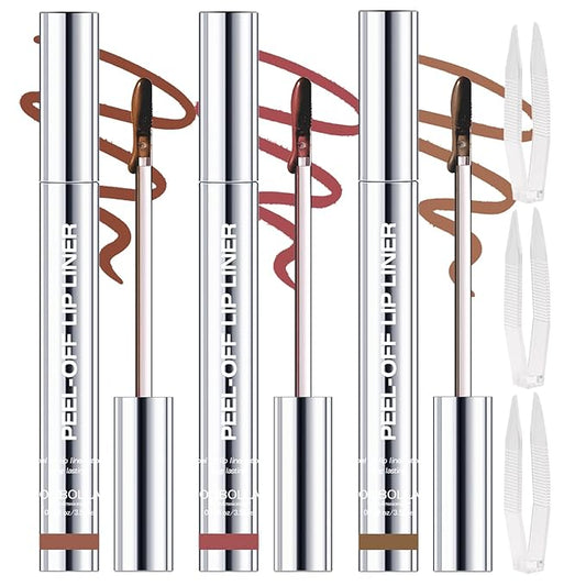 3 Colors Peel Off Lip Liner Stain with Tweezer, Long Lasting Waterproof Lip Tint Stains Makeup Set with Matte Finish for Women, Natural Look, Easy to Use, for All Skin Types (#2,3,4)