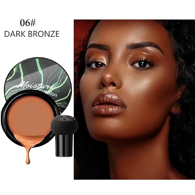Air Cushion CC Cream Mushroom Head Foundation,BB Cream Makeup Foundation,Moisturizing Concealer,Long Lasting Full Coverage Waterproof,Even Skin Tone for All Skin Types (6# Dark Bronze, 20g)
