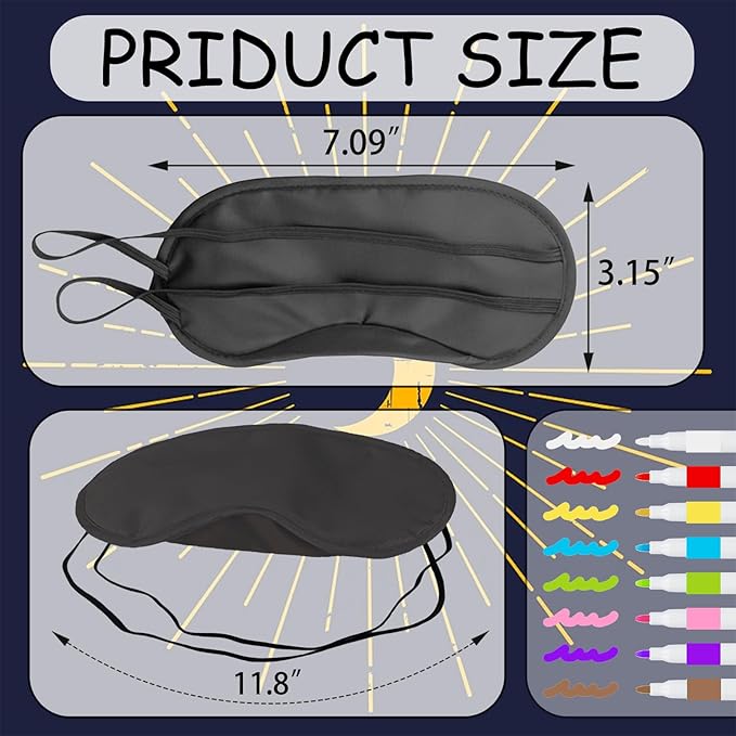 20 PCS Black Eye Mask Sleepover Party Supplies Slumber Party Favors for Girls Pajama Party Decorations Sleep Soft Shade Blindfold Eye Covering Color The Bulk Game Stuff with 8 PCS Fabric Pens