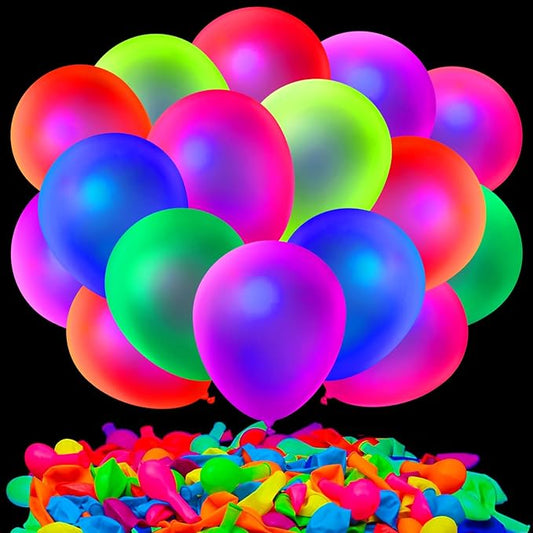 120 Pcs UV Neon Balloons, 7 Colors Blacklight Reactive Fluorescent Balloons Glow in the Dark Birthday Decorations for Birthday, Wedding, Neon Party, Glow Party Decorations Supplies