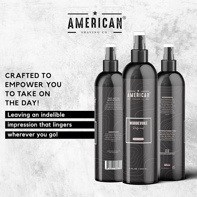 Woodevoke Body Mist For Men 8 oz, Made in USA, Quick Absorption, Quality Potent Ingredients, Long-Lasting, Non-GMO, GMP Certified, Cruelty-Free Products
