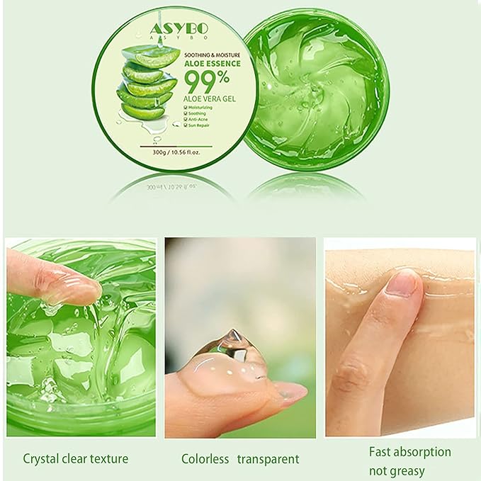 300x2 ML Natural Aloe Vera Gel -Organic Moisturizing Aloe Vera, Soothing and Hydrating, Sunburn and Scar Repair, After Sun Care for Face Body Hair