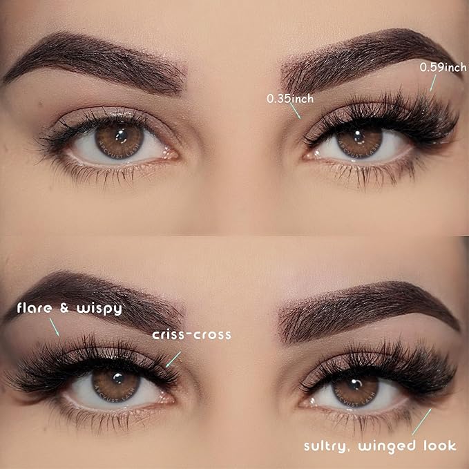 Mink False Eyelashes, 10 Pairs Fluffy Cat Eye Strips, Natural Looking Short Lashes with Soft Band, 3D Multi-Layered, Reusable, Cruelty Free (Flare Wispy, 9-15mm, Black)