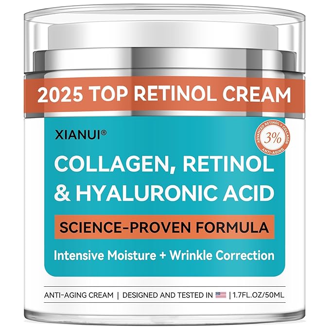 Retinol, Collagen & Hyaluronic Acid Face Cream - Anti-Aging Moisturizer for Face, Neck & Décolleté - Deep Nourishing, Firming & Wrinkle Reduction - Day & Night Use, 1.7 fl.oz.