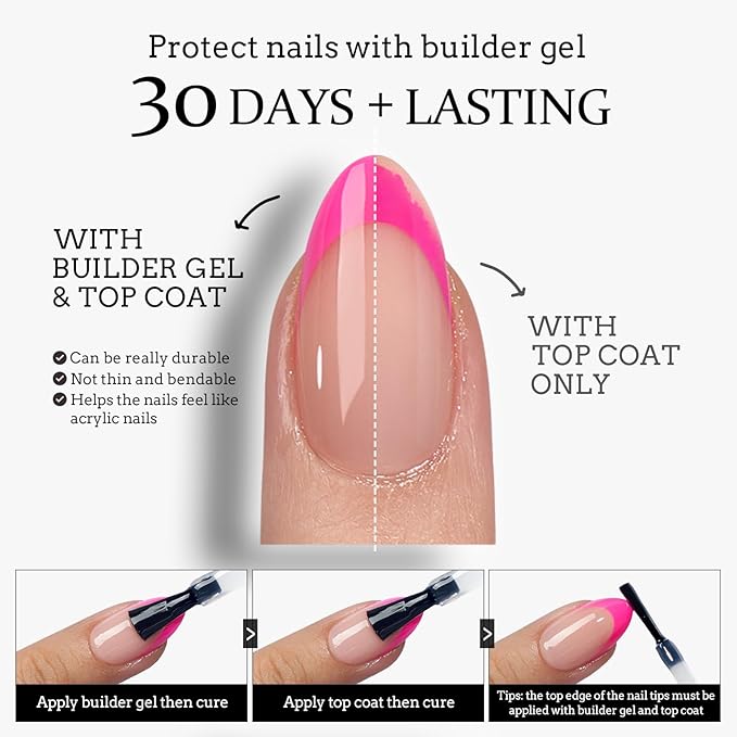 BTArtboxnails XCOATTIPS French Gel Nails - French Tip Press on Nails, Short Almond Nail Tips, Brighter Pastel Soft Gel Nails False Nail, Soak Off Acrylic Fake Nails Art Extensions