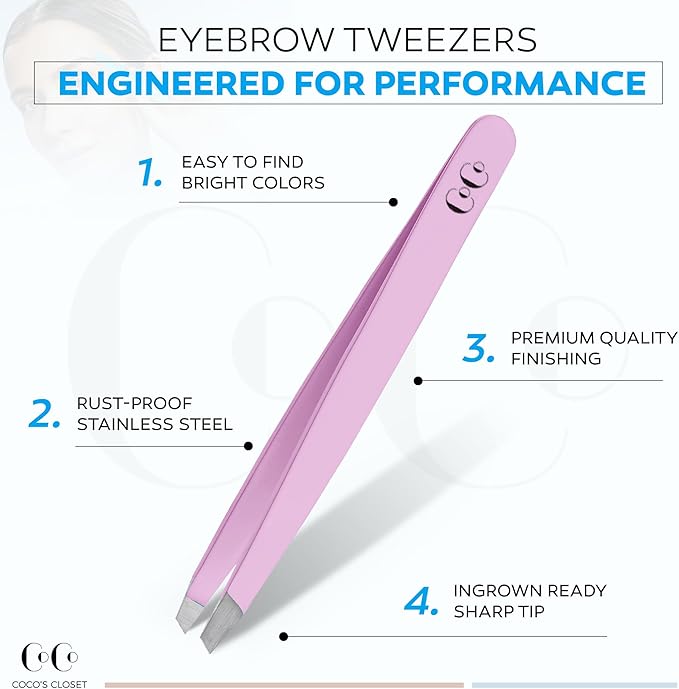 Tweezers for Facial Hair Women, Professional Precision Eyebrow Tweezers for Women and Men, Sharp Stainless Steel Slanted Tip for Hair Removal, Eyebrows and Ingrown Hair