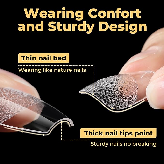 UNA GELLA Short Coffin Nail Tips 600Pcs, Short Coffin Gel Nails Tips Pre Etched 12 Sizes Soft Gel Fake Nails Tips Pre-file Full Cover for Nail Extension Home DIY Salon with Box