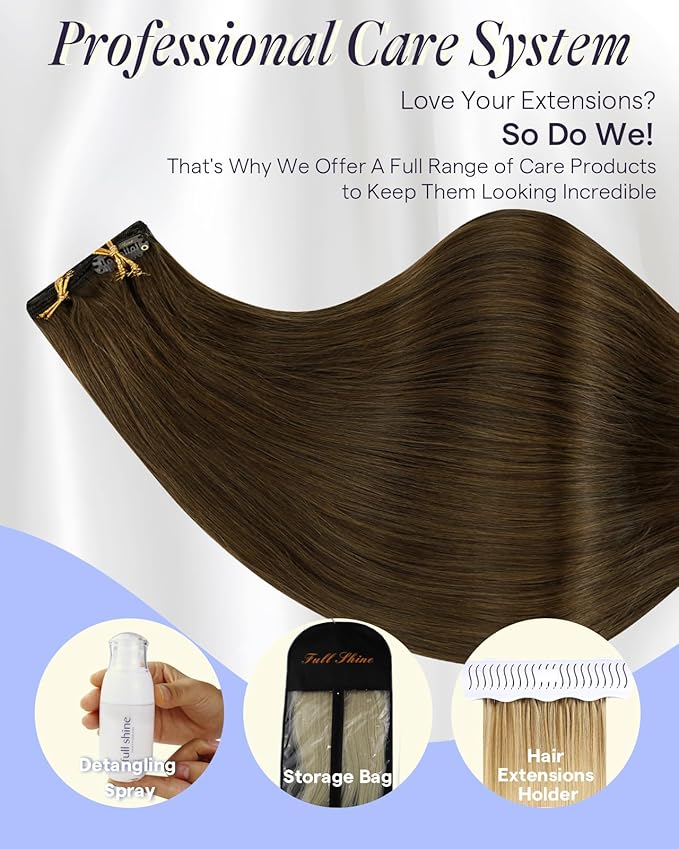 Full Shine Golden Brown Hair Extensions 18 Inch Golden Brown Clip in Extensions Clip in Hair Extensions Remy Human Hair 7 Pcs 135 G