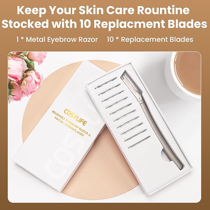 Eyebrow Razor Dermaplaning Tool with 10 Blade Refills Exfoliating Face Razors for Women Facial Razor for Peach Fuzz and Eyebrow Hair Removal
