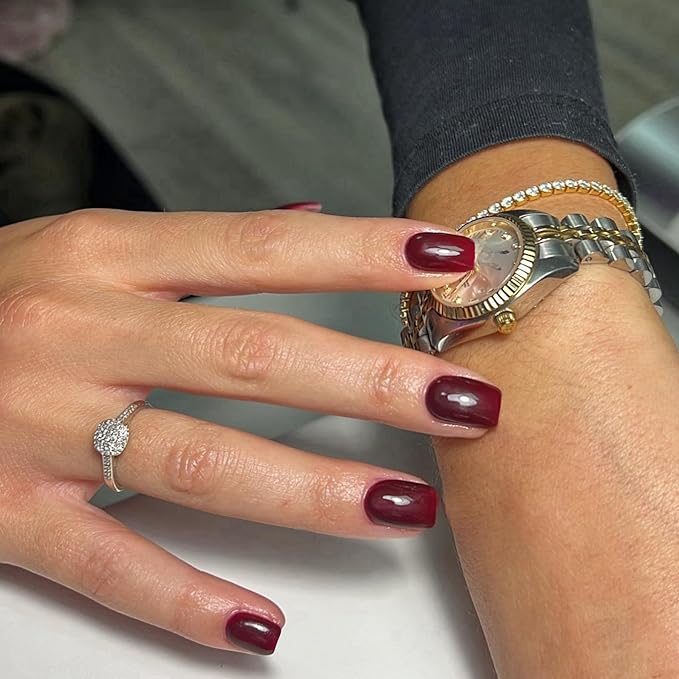 48Pcs Burgundy Red Press on Nails Short Square Fake Nails, Dark Red Glue on Acrylic Nails Stick on for Women, Natural Handmade Thick Extra Short Nails