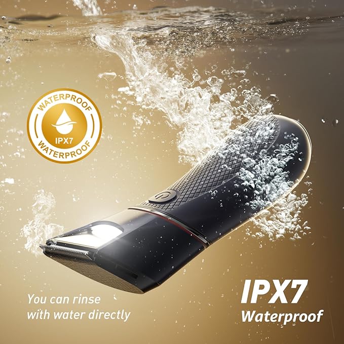 Body Hair Trimmer for Men: Pubic Hair Trimmer with Mirror & LED Light - Electric Ball Shavers with Ceramic Blades & Travel Lock - Body Groomer IPX7 Waterproof Wet/Dry Use for Groin/Legs/Chest