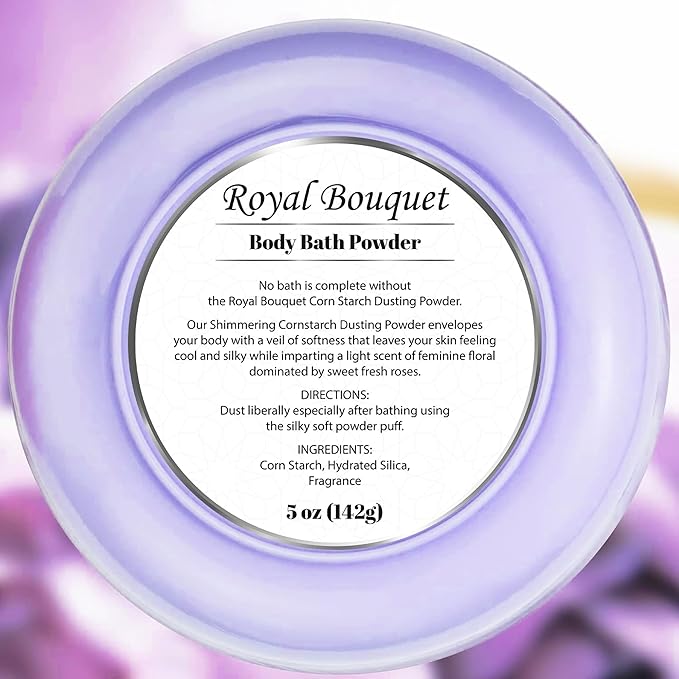 R-NEU 2 Pack Body Powder for Women with Powder Puff, 100% Talc-Free, Elegant Rose Petal & Royal Bouquet Scented Dusting Powder, After Bath for Soft Skin, Extra Large, (2 Pack, 5 Oz Each)