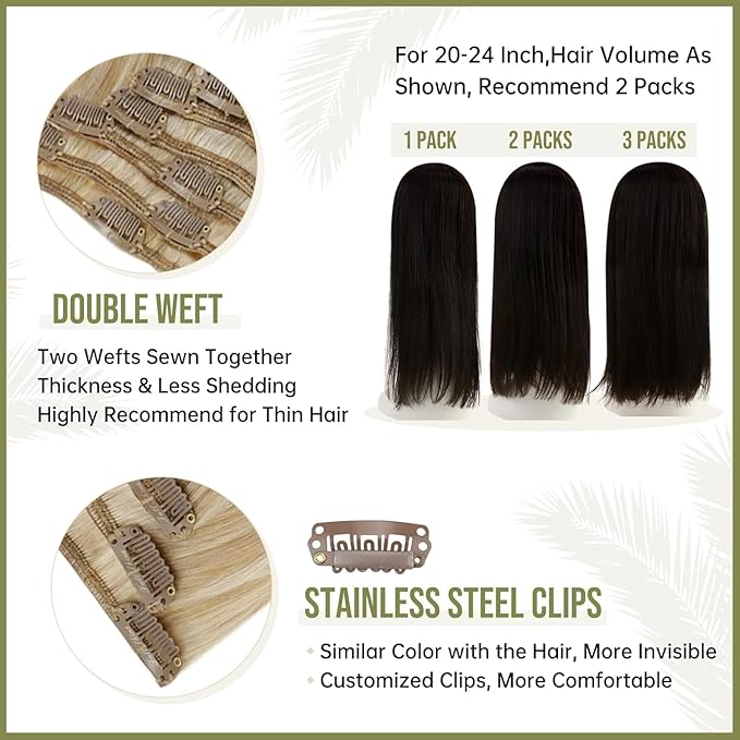 Full Shine Clip in Human Hair Extensions 12 Inch Short Clip in Hair Extensions Butter Blonde Highlight Light Blonde 95 G