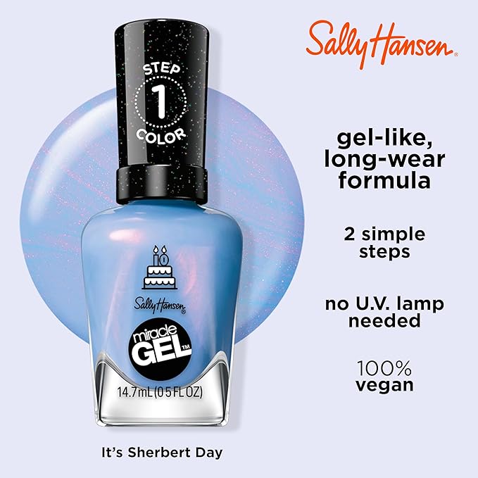 Sally Hansen Miracle Gel, One Gel of a Party - Sherbert Day, Long Lasting, No Lamp Needed, Blue Nail Polish