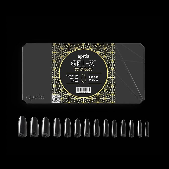 Apres Gel-X® Round Box of Nail Tips | 280 Gel-X Tips, Soft Tips, 14 Sizes 00-9 | Half-sizes Included (Sculpted Round Long, 280.00 Fl Oz (Pack of 1))