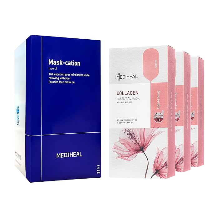 Mediheal Official Best Korean Sheet Mask - Collagen Essential Face Mask Lifting and Firming For All Skin Types Value Sets (30 Count)