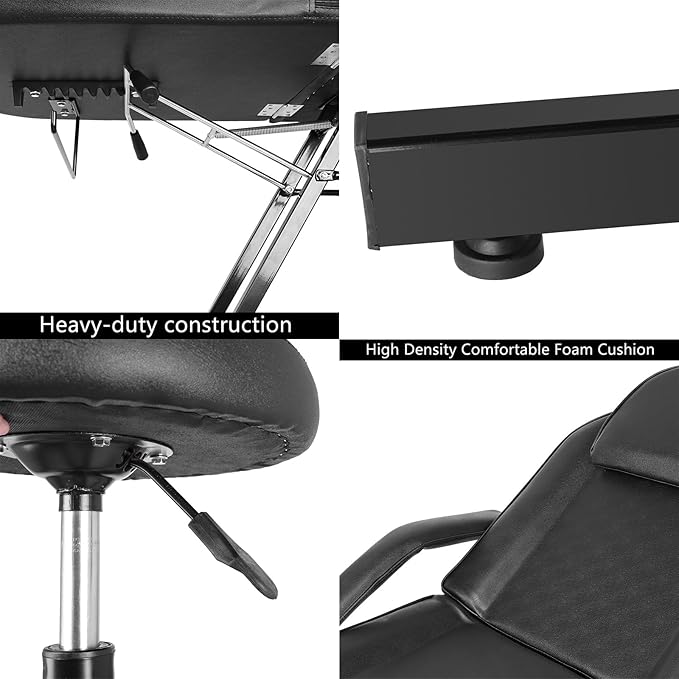 Multipurpose 3-Section Spa Massage Table with Hydraulic Stool, 73-inch Adjustable Tattoo Chair Esthetician Lash Bed with Removable Headrest, Salon Chair Facial Bed for Beauty Barber Massage Equipment