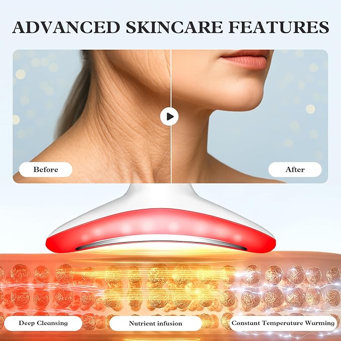 Face and Neck Massager for Face, Neck, Skin Lifting and Firming, Wrinkle and Dark Circles Reduction, Three Color Multi Mode Home Skin Care Facial Contour Tool and Neck Massager, White