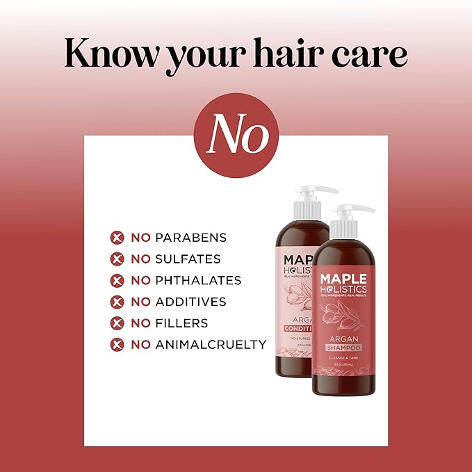 Argan Oil Shampoo and Conditioner for Dry Hair - Paraben and Sulfate Free Shampoo and Conditioner Set for Dry Hair Frizz Curl Care and Split Ends - Moisturizing Argan Shampoo and Conditioner Set