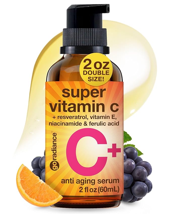Double Size (2OZ) Super Vitamin C Serum for Face w/Niacinamide Serum, 5% Vitamin C Face Serum w/Hyaluronic Acid, Resveratrol, Anti-Aging Brightening Super C Serum, Facial Serum Vitamina C, E