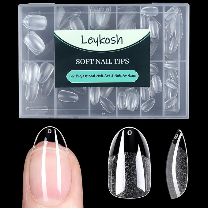 Medium Round Oval Nail Tips, 216pcs Acrylic Fake Nails Gel Nail Tips Soft, Full Cover Pre-Shaped Matte Clear Press on Nails for Extension, Diy at Home Manicure 12 Sizes