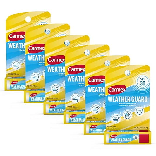 Carmex Weather Guard Moisturizing Lip Balm Stick, SPF 30 Sunscreen Broad Spectrum, 6 Count (6 Packs of 1)