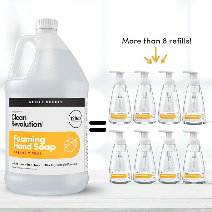 Clean Revolution Foaming Hand Soap Refill Supply Container, Ready to Use Formula, Gluten Free, Dreamy Citrus Fragrance, 128 Fl. Oz, 4 Pack