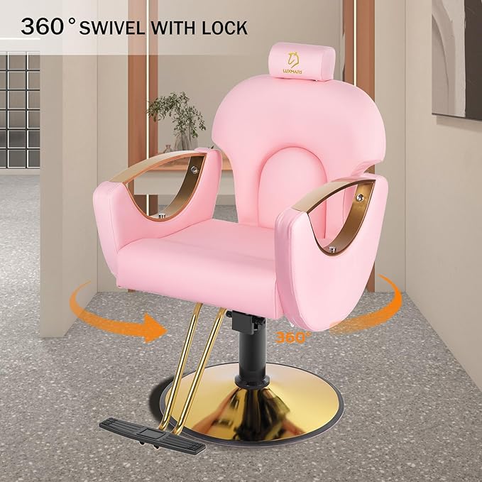 Barber Chair,Styling Chair|Adjustable Height Reclining Salon Chair, Barber Chair for Stylist with Removable Headrest,SPA Equipment for Barbershop,Beauty Salon,Spa (Pink New)