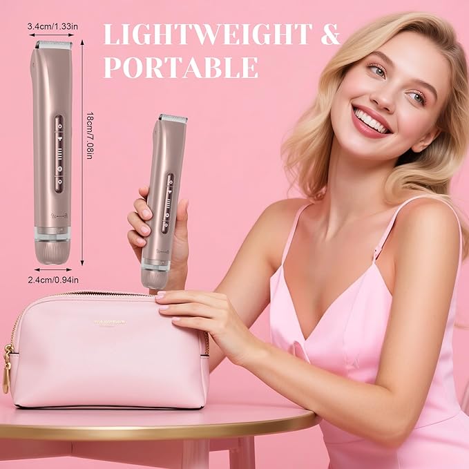 Bikini Trimmer for Women - 2025 New 2-in-1 Dual-Head Electric Shaver，Rechargeable Professional Painless Electric Razors, IPX7 Waterproof Body Hair Trimmer & Facial Hair Remover for Wet & Dry