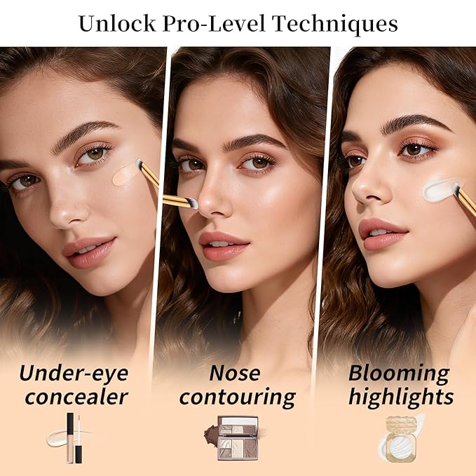 docolor Concealer Brush and Foundation Brush for Liquid Makeup, 2PCS Angled Kabuki Blending Makeup Brush Perfect for Liquid Cream Powder Blending,Stippling,Highlighter and Nose Contour