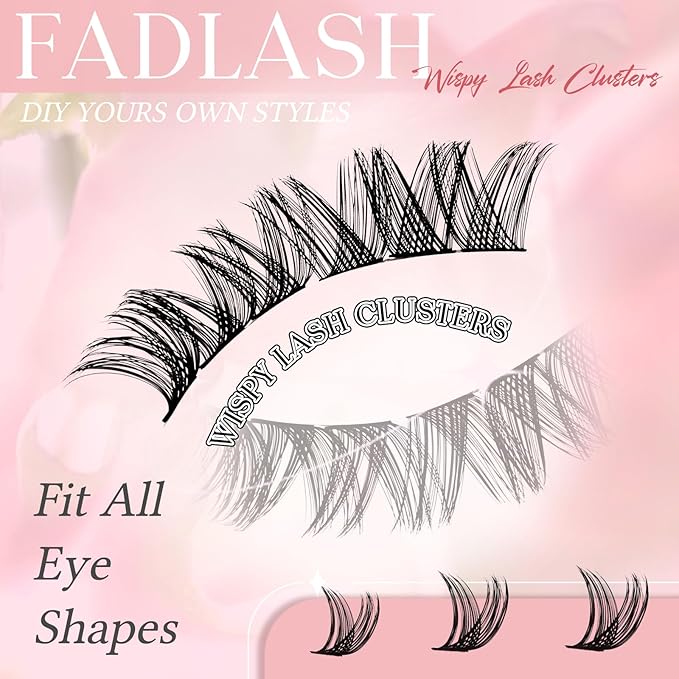 FADLASH Lash Clusters Natural Eyelash Clusters 10-16mm DIY D Curl Cluster Eyelash Extensions Waterproof Individual Lashes with Soft Thin Band for Self Use (YS01, 10-16mm)