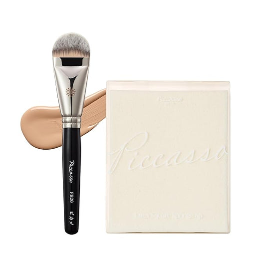 Piccasso Precision Base Set – FB20 Foundation Brush + 6P Latex Round Makeup Sponges, Korean Beauty Tools for Flawless Coverage, Dewy & Matte Finish, Seamless Blending Kit
